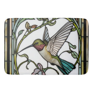Elegant hummingbird artwork botanical boho chic bath mat