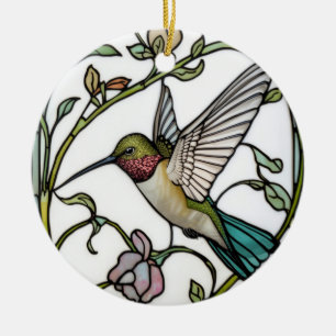 Elegant hummingbird artwork botanical boho chic ceramic ornament