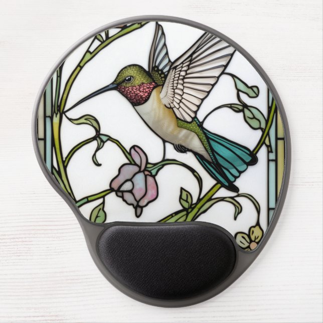 Elegant hummingbird artwork botanical boho chic gel mouse pad (Front)