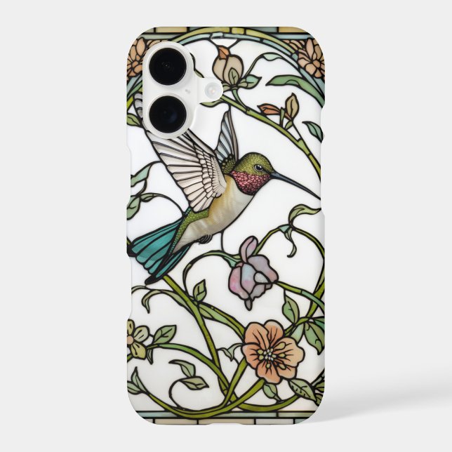 Elegant hummingbird artwork botanical boho chic iPhone case (Back)