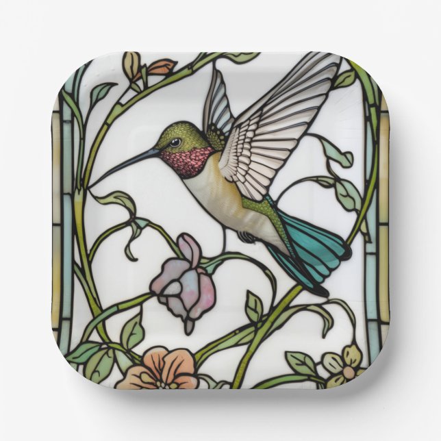 Elegant hummingbird artwork botanical boho chic paper plates (Front)