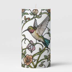 Elegant hummingbird artwork botanical boho chic pillar candle