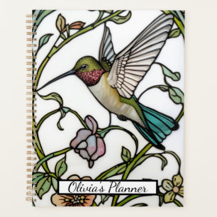 Elegant hummingbird artwork botanical boho chic planner
