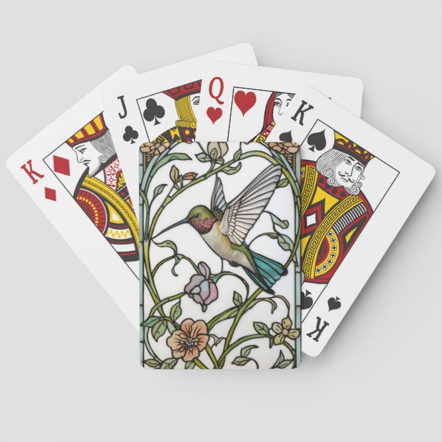 Elegant hummingbird artwork botanical boho chic poker cards (Back)