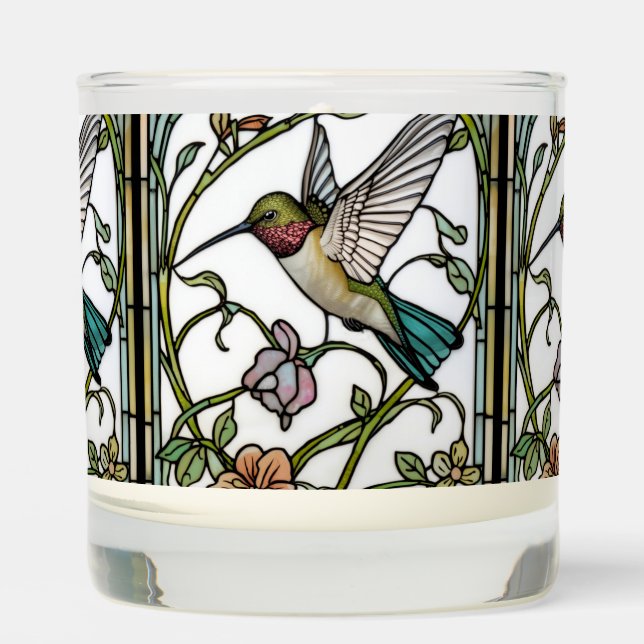 Elegant hummingbird artwork botanical boho chic scented candle (Front)