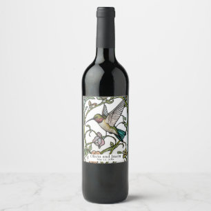 Elegant hummingbird artwork botanical boho chic wine label