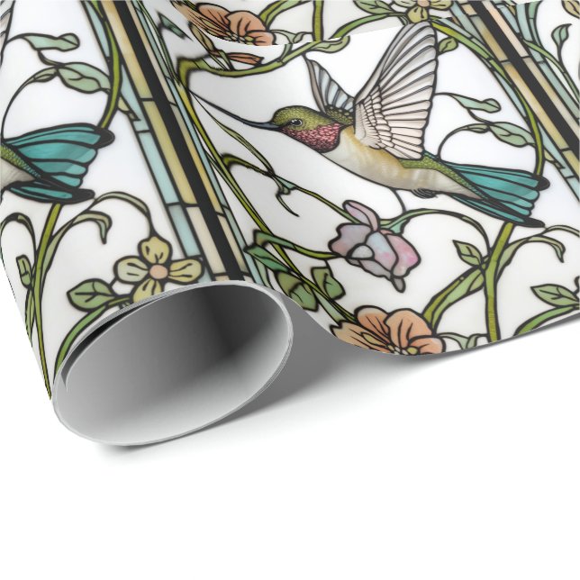 Elegant hummingbird artwork botanical boho chic wrapping paper (Roll Corner)