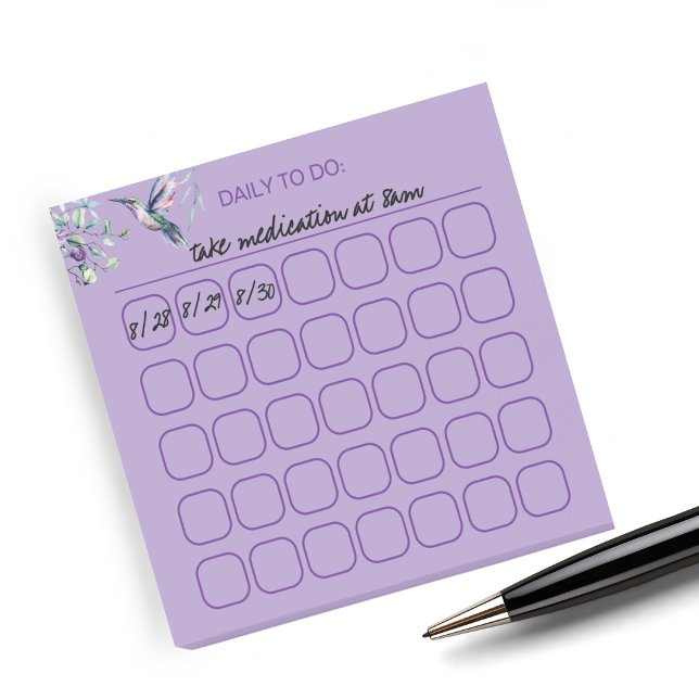 Elegant Hummingbird Daily To Do Tracker Post-it Notes (These pretty sticky notes are the perfect reminder to complete daily tasks. )
