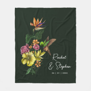 Elegant Hummingbird Floral Wedding Anniversary Fleece Blanket