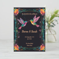 Elegant Hummingbird & Floral Wedding Invitation