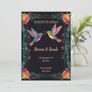 Elegant Hummingbird & Floral Wedding Invitation