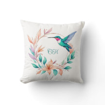 Elegant hummingbird floral wreath monogram