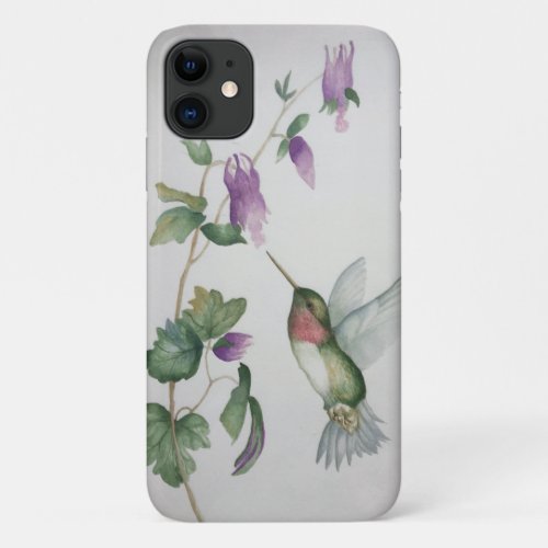 Elegant Hummingbird Garden Watercolor Painting iPhone 11 Case
