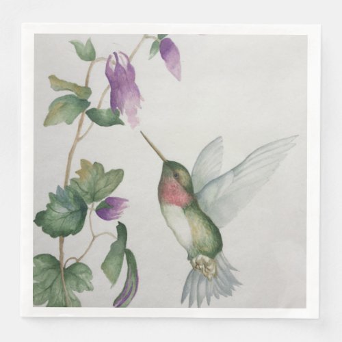 Elegant Hummingbird Garden Watercolor Paper Dinner Napkins