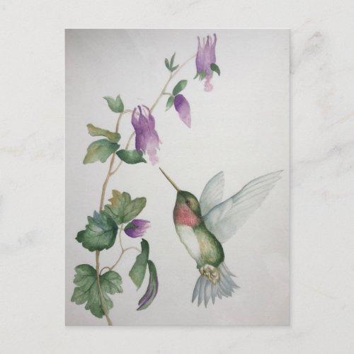 Elegant Hummingbird Garden Watercolor Postcard