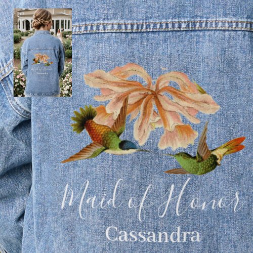 Elegant Hummingbird Maid of Honor Wedding Denim Jacket