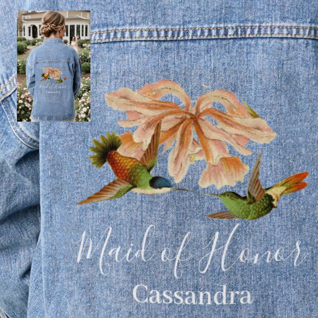 Elegant Hummingbird Maid of Honor Wedding Denim Jacket (Creator Uploaded)