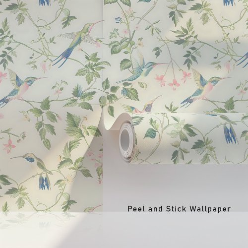 Elegant Hummingbird Nature_Inspired Floral Pattern Wallpaper