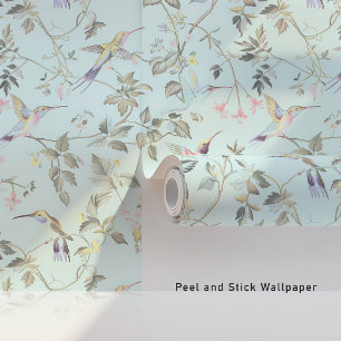 Elegant Hummingbird Nature-Inspired Floral Pattern Wallpaper