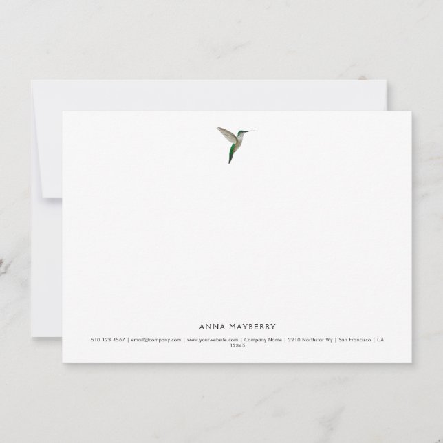 Elegant Hummingbird   Note Card (Front)