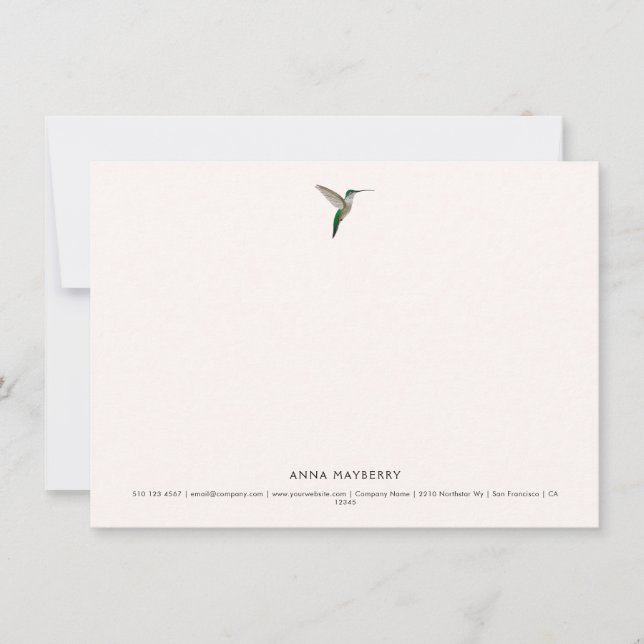 Elegant Hummingbird   Note Card (Front)