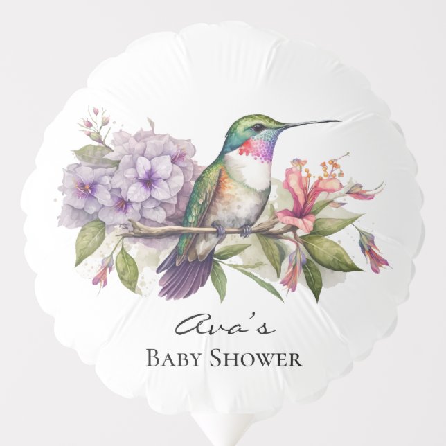 Elegant Hummingbird Purple Floral Girl Baby Shower Balloon (Front)