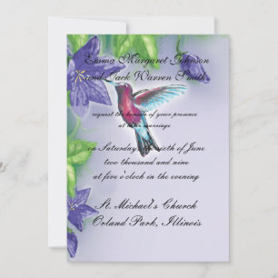 elegant hummingbird purple flowers wedding invitation