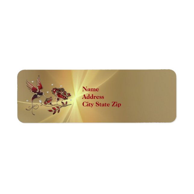 Elegant Hummingbird Red Floral Graphic Label (Front)