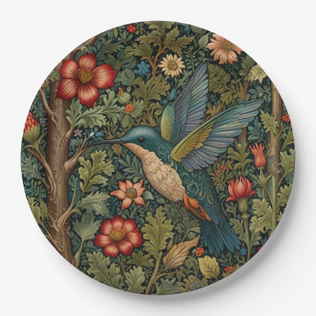 Elegant hummingbird romantic boho chic paper plates (Front)