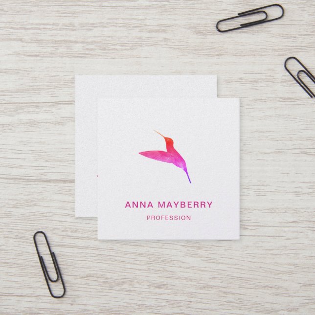 Elegant Hummingbird Square Business Card (Front/Back In Situ)