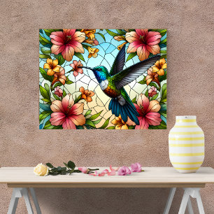 Elegant Hummingbird Stained Glass Effect Faux Canvas Print