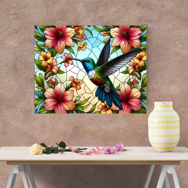 Elegant Hummingbird Stained Glass Effect Faux Canvas Print (Creator Uploaded)