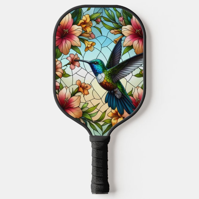 Elegant Hummingbird Stained Glass Effect Pickleball Paddle (Front)