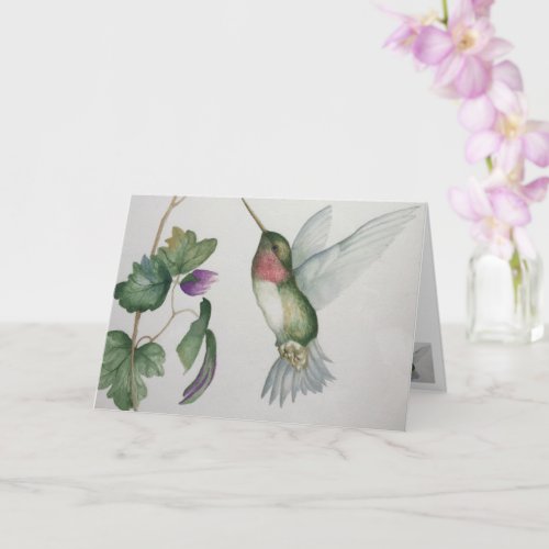 Elegant Hummingbird Watercolor Blank Greeting Card