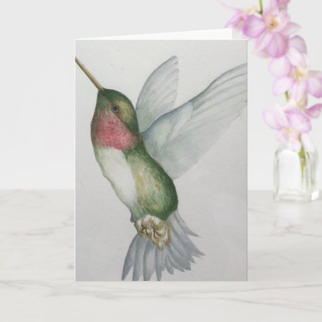 Elegant Hummingbird Watercolor Painting Bird Art Card (Orchid)
