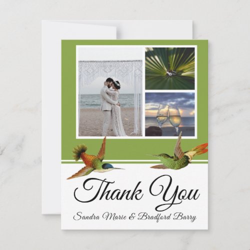 Elegant Hummingbird Wedding Photo collage Thank You Card