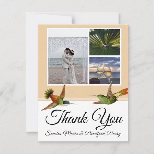 Elegant Hummingbird Wedding Photo collage Thank You Card