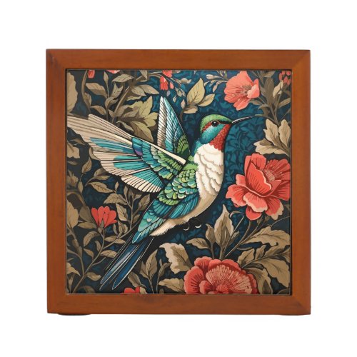 Elegant Hummingbird William Morris Inspired Floral Desk Organizer