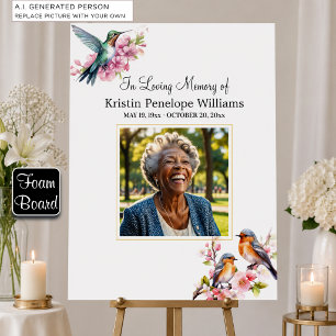 Elegant Hummingbirds Floral Photo Funeral Foam Board