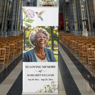 Elegant Hummingbirds Floral Photo Funeral Retractable Banner