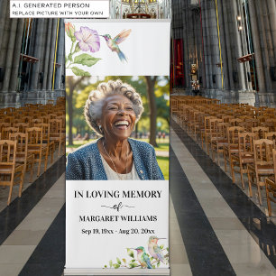Elegant Hummingbirds Floral Photo Funeral Retractable Banner