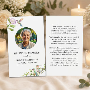 Elegant Hummingbirds Floral Photo Prayer Card