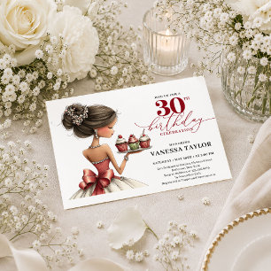 Elegant Humor Woman 30th Birthday Marsala Red Invitation