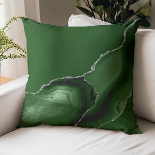 Elegant Hunter Green Agate Silver Glitter Throw Pillow