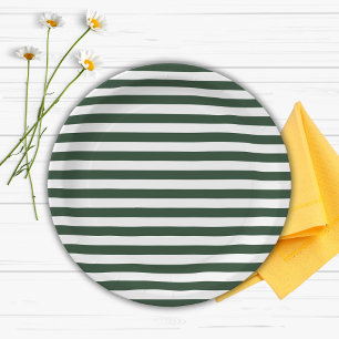 Elegant Hunter Green and White Striped Pattern Paper Plates