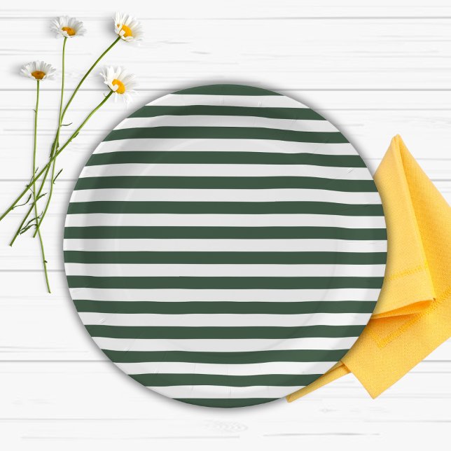 Elegant Hunter Green and White Striped Pattern Paper Plates (Creator Uploaded)