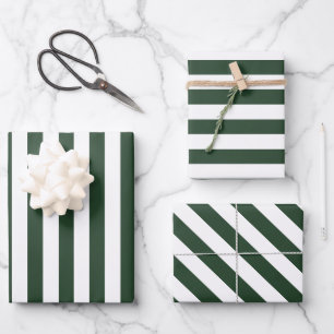 Elegant Hunter Green and White Striped Pattern Wrapping Paper Sheets