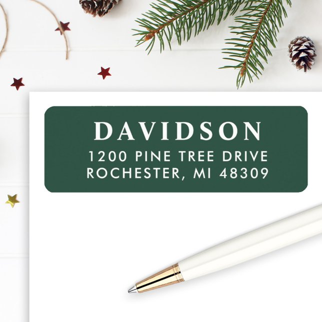 Elegant Hunter Green Family Holiday Return Address Label (Creator Uploaded)