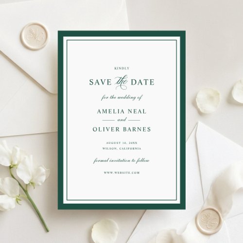 Elegant Hunter Green Frame Wedding Save the Date Invitation