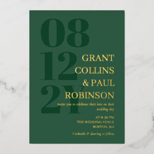 Elegant Hunter Green Gold Typography Foil Invitation